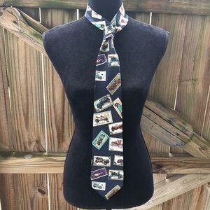 Renaissance Handmade Necktie with Old Car Stamps Pattern